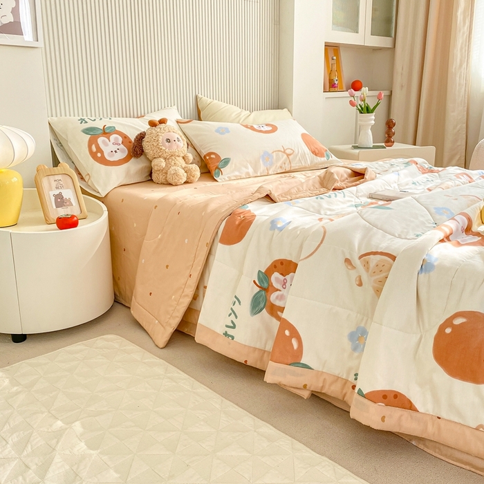 91家纺网 家纺一手货源 找家纺 鸣升家纺 A类印花全棉12868棉花夏凉被四件套夏被 蜜桔兔