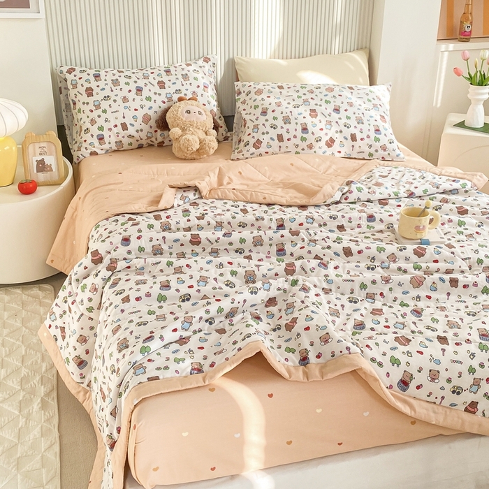 91家纺网 家纺一手货源 找家纺 鸣升家纺 A类印花全棉12868棉花夏凉被四件套夏被 南岛小镇