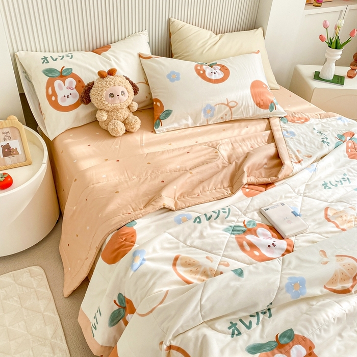 91家纺网 家纺一手货源 找家纺 鸣升家纺 A类印花全棉12868棉花夏凉被四件套夏被 蜜桔兔