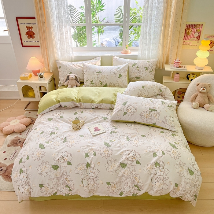 91家纺网 家纺一手货源 找家纺 （总）葡萄家 2024新款直播13372小清新趴睡兔全棉四件套