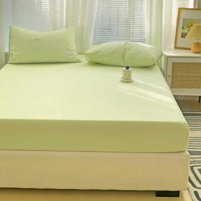 91家纺网 家纺一手货源 找家纺 盼季家纺 2024新款日系奶油风水洗棉床笠单件全包围床罩席梦思床垫保护套 奶绿