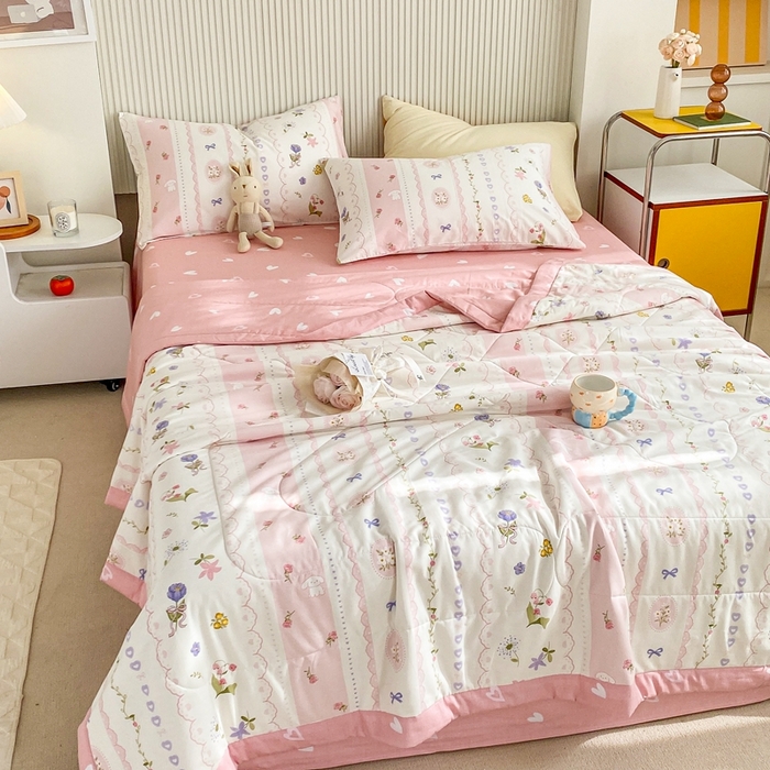 91家纺网 家纺一手货源 找家纺 鸣升家纺 A类印花全棉12868棉花夏凉被四件套夏被 花朵兔兔