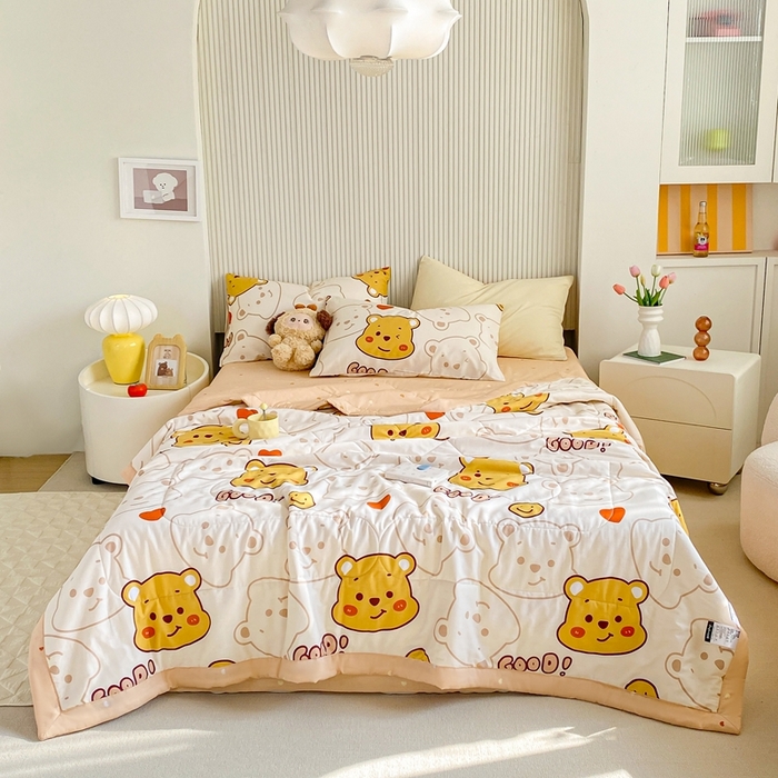 91家纺网 家纺一手货源 找家纺 鸣升家纺 A类印花全棉12868棉花夏凉被四件套夏被 欢乐萌熊