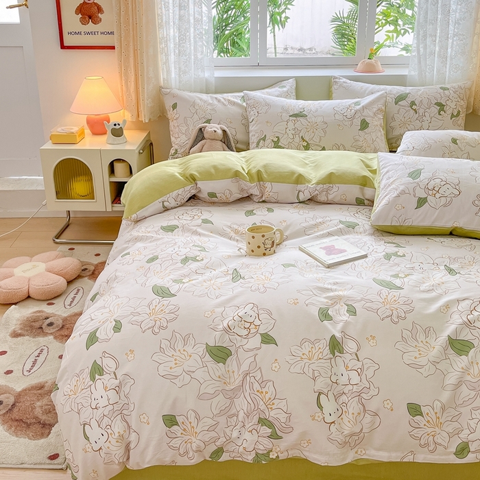 91家纺网 家纺一手货源 找家纺 （总）葡萄家 2024新款直播13372小清新趴睡兔全棉四件套