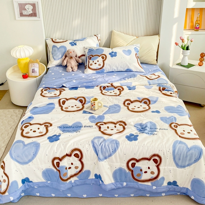 91家纺网 家纺一手货源 找家纺 鸣升家纺 A类印花全棉12868棉花夏凉被四件套夏被 萌小熊