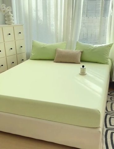 91家纺网 家纺一手货源 找家纺 盼季家纺 2024新款日系奶油风水洗棉床笠单件全包围床罩席梦思床垫保护套 奶绿