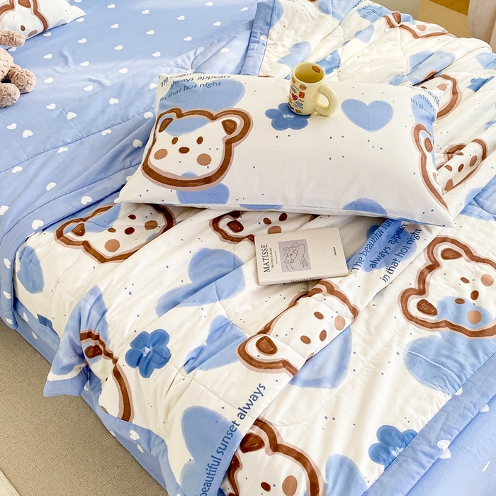 91家纺网 家纺一手货源 找家纺 鸣升家纺 A类印花全棉12868棉花夏凉被四件套夏被 萌小熊