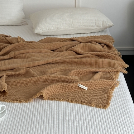 91家纺网 家纺一手货源 找家纺 山舍家居 2024新款废土风四层纱布毯 豆蔻