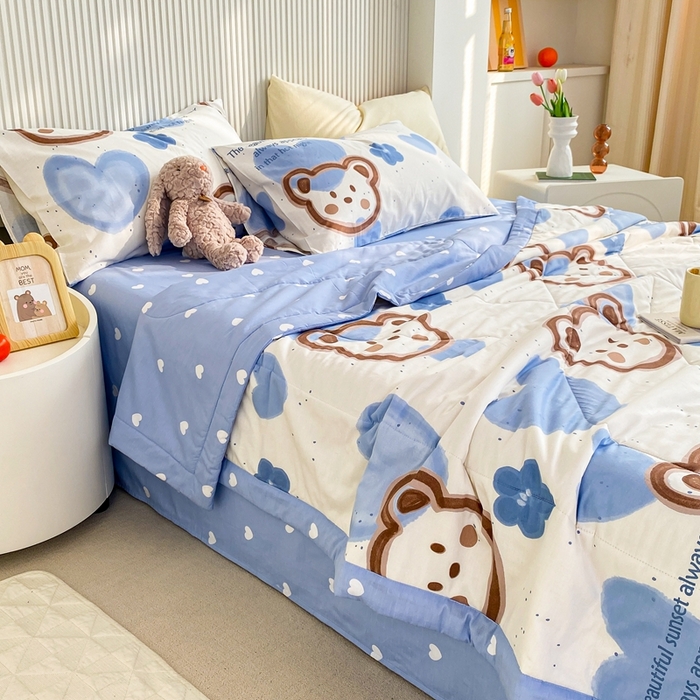 91家纺网 家纺一手货源 找家纺 鸣升家纺 A类印花全棉12868棉花夏凉被四件套夏被 萌小熊