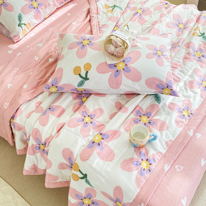 91家纺网 家纺一手货源 找家纺 鸣升家纺 A类印花全棉12868棉花夏凉被四件套夏被 卉雅 (粉)