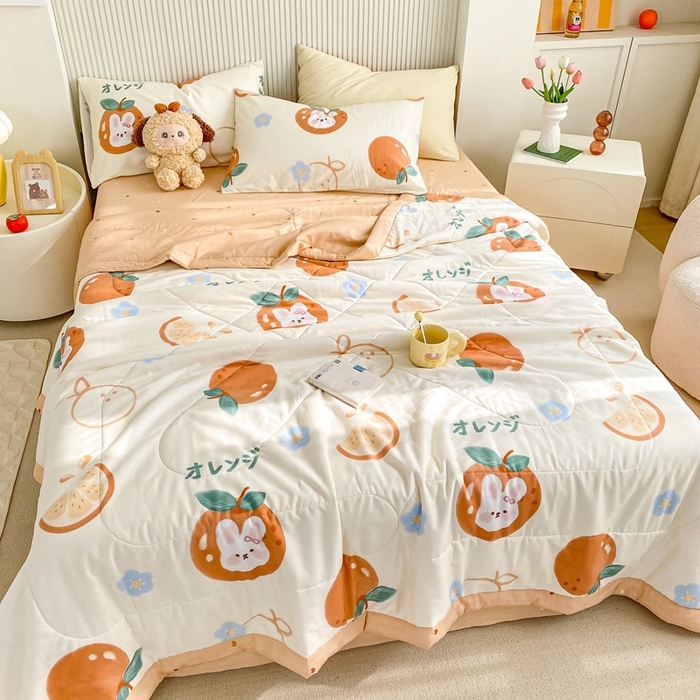 91家纺网 家纺一手货源 找家纺 鸣升家纺 A类印花全棉12868棉花夏凉被四件套夏被 蜜桔兔