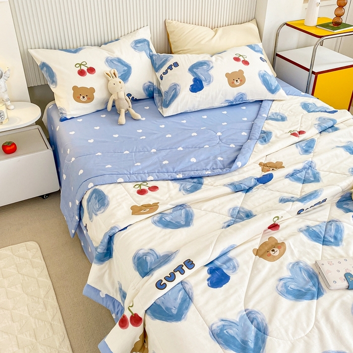 91家纺网 家纺一手货源 找家纺 鸣升家纺 A类印花全棉12868棉花夏凉被四件套夏被 告白小熊