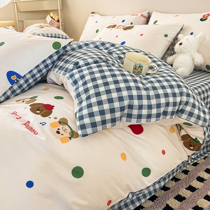 红馆 2025年全棉12868印花系列四件套 三只小狗