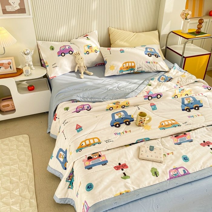 91家纺网 家纺一手货源 找家纺 鸣升家纺 A类印花全棉12868棉花夏凉被四件套夏被 宝宝巴士（米）