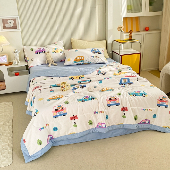 91家纺网 家纺一手货源 找家纺 鸣升家纺 A类印花全棉12868棉花夏凉被四件套夏被 宝宝巴士（米）