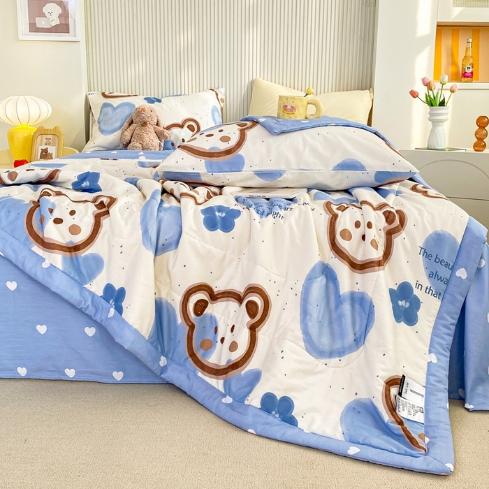 91家纺网 家纺一手货源 找家纺 鸣升家纺 A类印花全棉12868棉花夏凉被四件套夏被 萌小熊