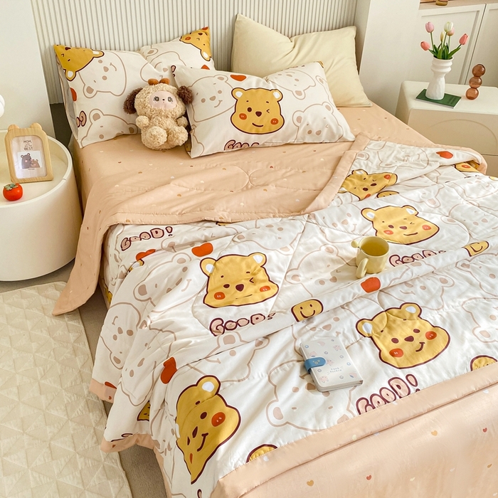 91家纺网 家纺一手货源 找家纺 鸣升家纺 A类印花全棉12868棉花夏凉被四件套夏被 欢乐萌熊