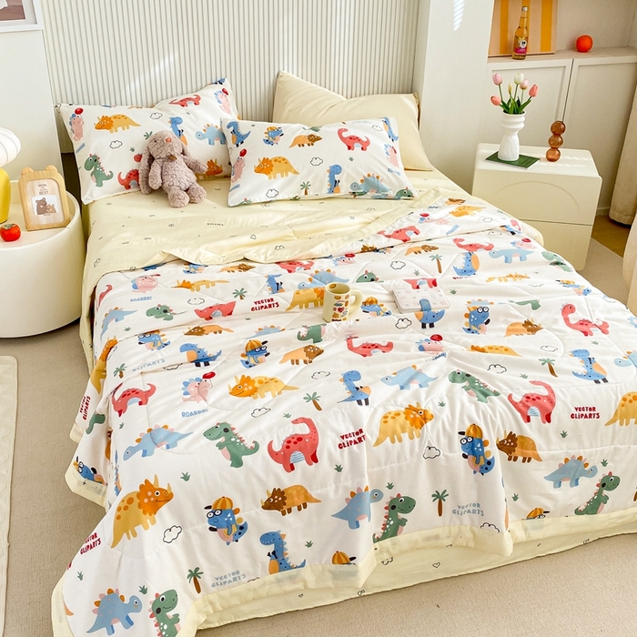 91家纺网 家纺一手货源 找家纺 鸣升家纺 A类印花全棉12868棉花夏凉被四件套夏被 恐龙萌游记