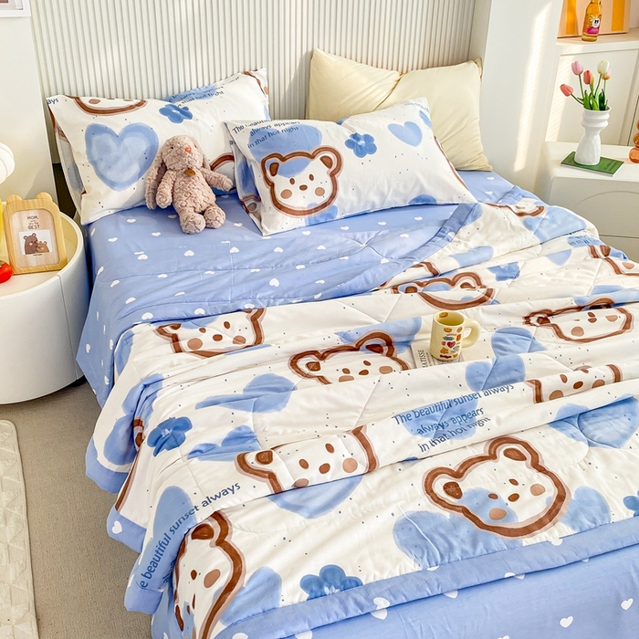 91家纺网 家纺一手货源 找家纺 鸣升家纺 A类印花全棉12868棉花夏凉被四件套夏被 萌小熊