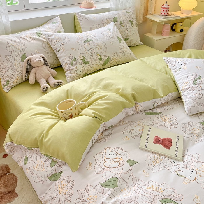 91家纺网 家纺一手货源 找家纺 （总）葡萄家 2024新款直播13372小清新趴睡兔全棉四件套