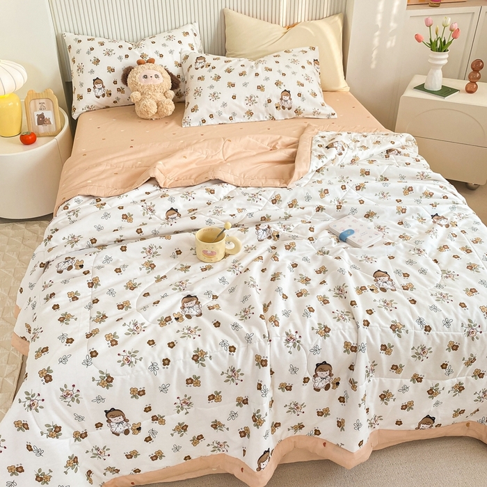 91家纺网 家纺一手货源 找家纺 鸣升家纺 A类印花全棉12868棉花夏凉被四件套夏被 花园漫步