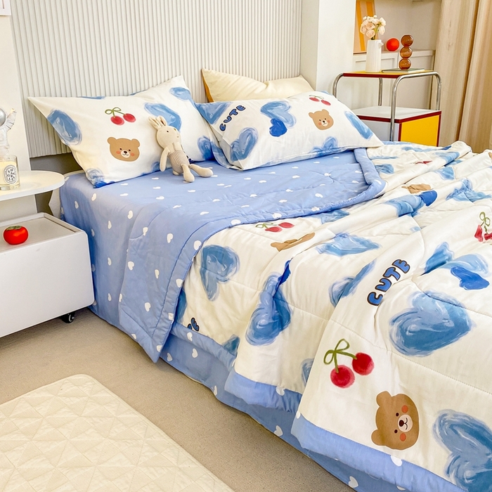 91家纺网 家纺一手货源 找家纺 鸣升家纺 A类印花全棉12868棉花夏凉被四件套夏被 告白小熊