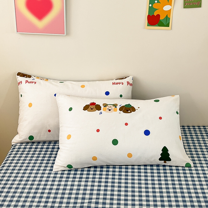 91家纺网 家纺一手货源 找家纺 红馆 2025年全棉12868印花系列四件套 三只小狗