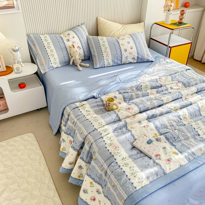 91家纺网 家纺一手货源 找家纺 鸣升家纺 A类印花全棉12868棉花夏凉被四件套夏被 安暖入夏