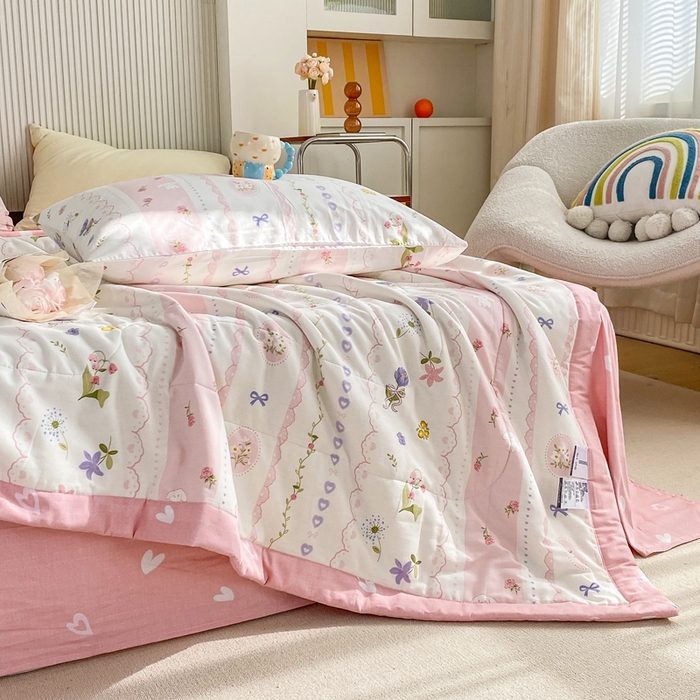 91家纺网 家纺一手货源 找家纺 鸣升家纺 A类印花全棉12868棉花夏凉被四件套夏被 花朵兔兔