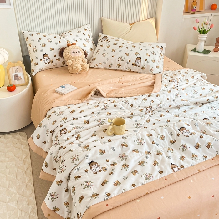 91家纺网 家纺一手货源 找家纺 鸣升家纺 A类印花全棉12868棉花夏凉被四件套夏被 花园漫步