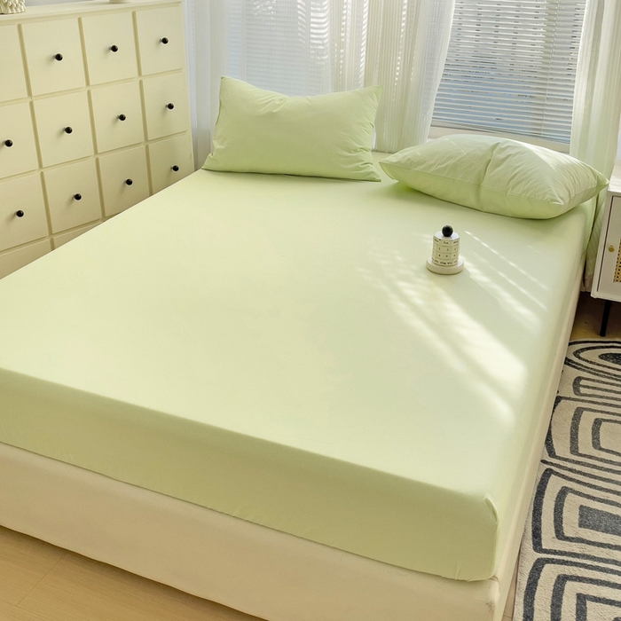 91家纺网 家纺一手货源 找家纺 盼季家纺 2024新款日系奶油风水洗棉床笠单件全包围床罩席梦思床垫保护套 奶绿