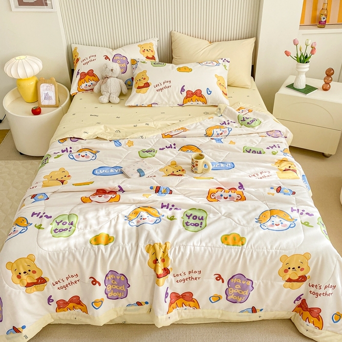 91家纺网 家纺一手货源 找家纺 鸣升家纺 A类印花全棉12868棉花夏凉被四件套夏被 可爱甜心