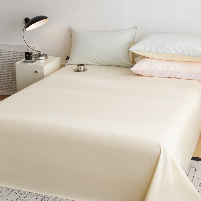 91家纺网 家纺一手货源 找家纺 卡姿家纺 2024春夏纯色双拼嵌绳款单床单—莫琳 莫琳 床单芝士黄