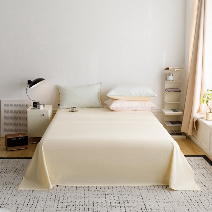 91家纺网 家纺一手货源 找家纺 卡姿家纺 2024春夏纯色双拼嵌绳款单床单—莫琳 莫琳 床单芝士黄