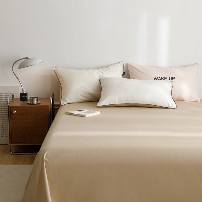 91家纺网 家纺一手货源 找家纺 卡姿家纺 2024春夏纯色双拼嵌绳款单床单—莫琳 莫琳 床单奶油棕