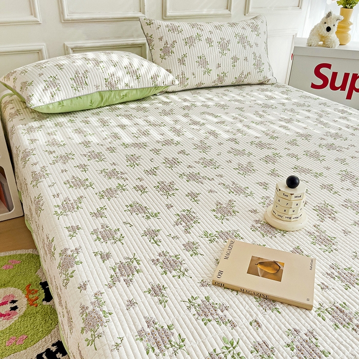 91家纺网 家纺一手货源 找家纺 沐纯家居 2024新款40S13372双面纯棉床盖三件套 铃兰花