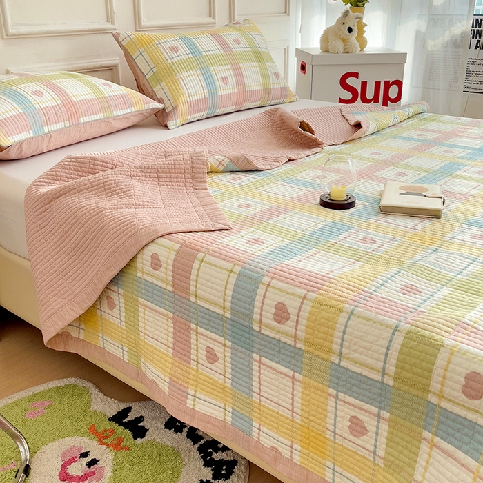 91家纺网 家纺一手货源 找家纺 沐纯家居 2024新款40S13372双面纯棉床盖三件套 心韵