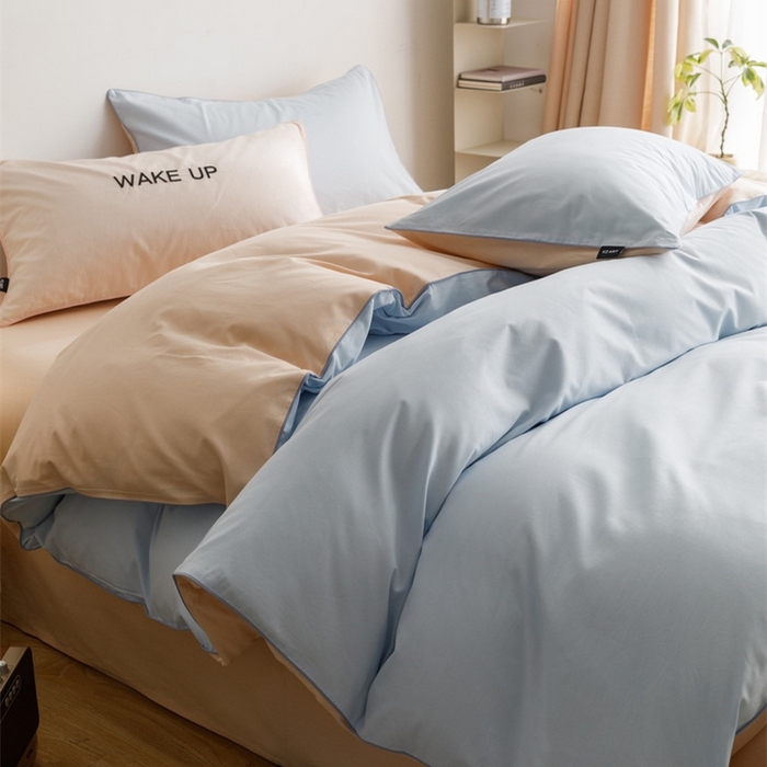 91家纺网 家纺一手货源 找家纺 卡姿家纺 2024春夏纯色双拼嵌绳款四件套—莫琳 莫琳蓝杏