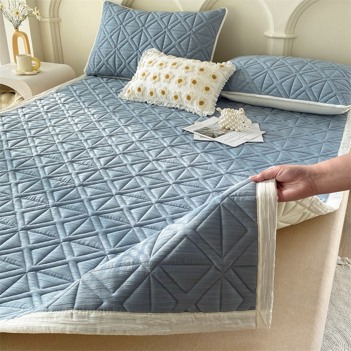 91家纺网 家纺一手货源 找家纺 鑫钰 2024新款A类水洗棉大豆夹棉床护垫 芊语-宾利蓝