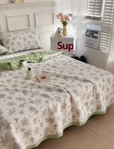 91家纺网 家纺一手货源 找家纺 沐纯家居 2024新款40S13372双面纯棉床盖三件套 铃兰花