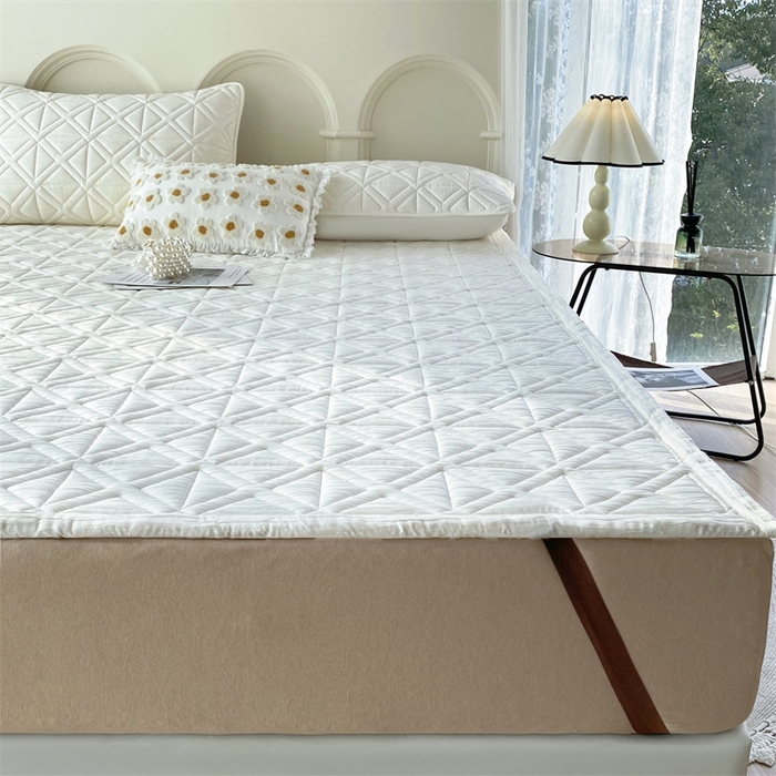 91家纺网 家纺一手货源 找家纺 鑫钰 2024新款A类水洗棉大豆夹棉床护垫 芊语-雅士白