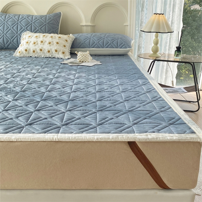 91家纺网 家纺一手货源 找家纺 鑫钰 2024新款A类水洗棉大豆夹棉床护垫 芊语-宾利蓝