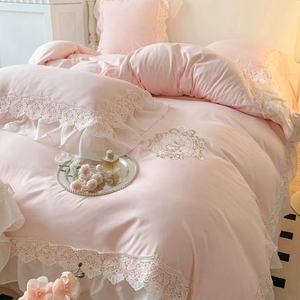 91家纺网 家纺一手货源 找家纺 （总）吾欢心 2025新款莫奈庄园高端蕾丝刺绣四件套