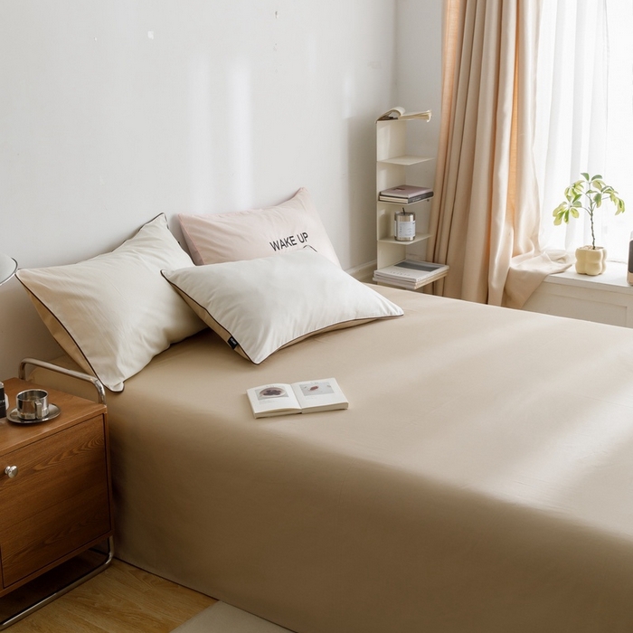 91家纺网 家纺一手货源 找家纺 卡姿家纺 2024春夏纯色双拼嵌绳款单床单—莫琳 莫琳 床单奶油棕