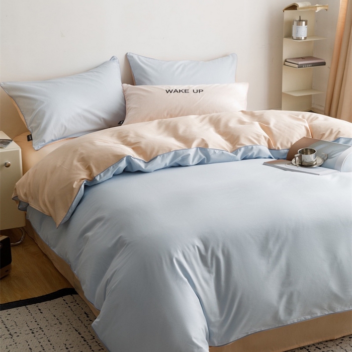 91家纺网 家纺一手货源 找家纺 卡姿家纺 2024春夏纯色双拼嵌绳款四件套—莫琳 莫琳蓝杏