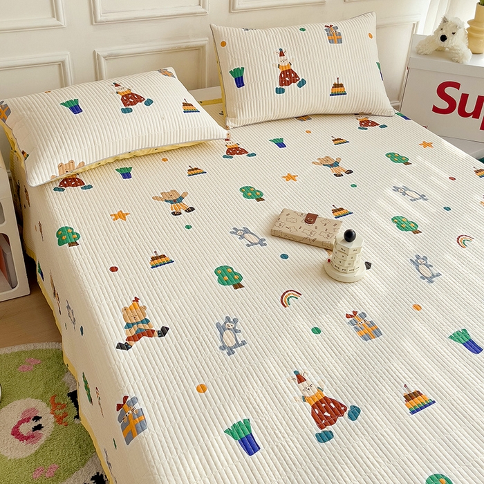 91家纺网 家纺一手货源 找家纺 沐纯家居 2024新款40S13372双面纯棉床盖三件套 快乐童年