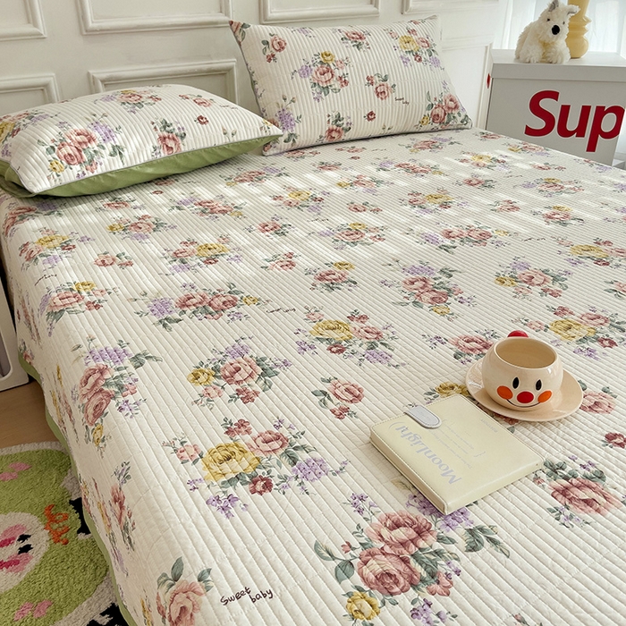 91家纺网 家纺一手货源 找家纺 沐纯家居 2024新款40S13372双面纯棉床盖三件套 粉末年华