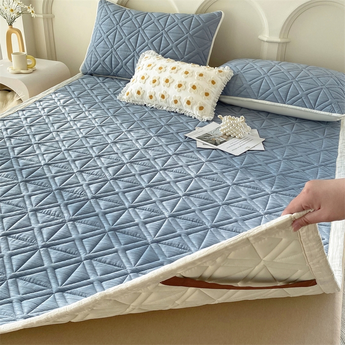 91家纺网 家纺一手货源 找家纺 鑫钰 2024新款A类水洗棉大豆夹棉床护垫 芊语-宾利蓝