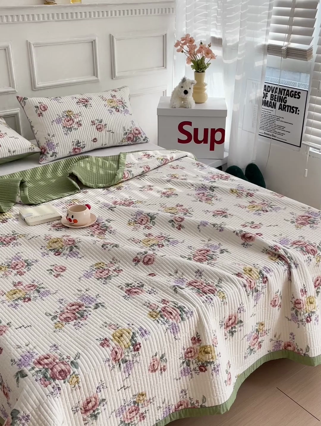 91家纺网 家纺一手货源 找家纺 沐纯家居 2024新款40S13372双面纯棉床盖三件套 粉末年华