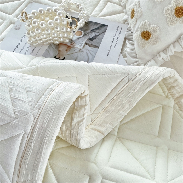 91家纺网 家纺一手货源 找家纺 鑫钰 2024新款A类水洗棉大豆夹棉床护垫 芊语-雅士白